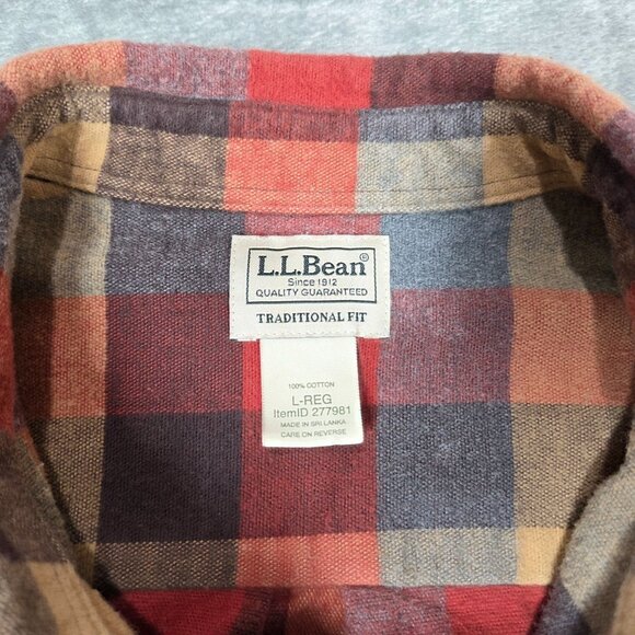LL Bean Shirt Mens Large Orange Gray Plaid Chamois Flannel Button Up Shacket - Picture 3 of 7